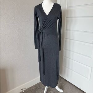 Zara Gray Long Sleeve V-Neck Sheath Dress